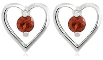 Sterling Silver Garnet Heart Earrings