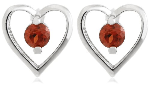 Sterling Silver Garnet Heart Earrings