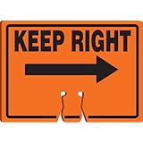 Accuform Signs FBC772 Plastic Traffic Cone Top Warning Sign, Legend "KEEP RIGHT (ARROW)", 10" Length x 14" Width x 0.060" Thickness, Black on Orange
