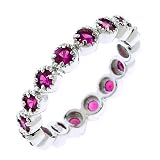 Image of Ruby sterling silver bridal eternity stack rings set