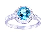 14K Yellow or White Gold Large Round Gemstone and Diamond Engagement Ring-Swiss Blue Topaz-full, half sizes from 5-8.5