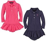 Ralph Lauren(ラルフローレン) スカラップ鹿の子ポロ長袖ワンピース Navy 9M