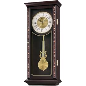 Seiko Wall Pendulum Clock Dark Brown Wooden Case With Floral Accents  #QXH042BLH