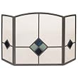 Pilgrim Vintage Iron Three Fold Screen with Colored Glass for Fireplace