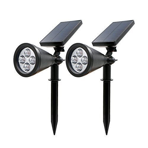 Rusee Solar Lights Spotlight Outdoor Landscape Lighting Waterproof Wall Light Security Night Lights, Dark Sensing Auto On/Off for Patio Deck Yard Garden Driveway Pool Area (2 Pack)