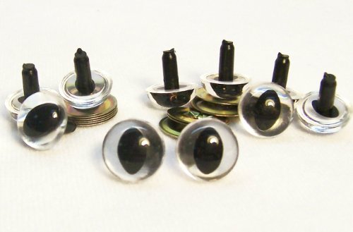 Sassy Bears 15mm Translucent Clear Cat Reptile Safety Eyes for Bear, Doll, Puppet, Plush Animal and Craft - 10 Pairs