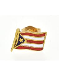 14K Yellow Gold Puerto Rican Flag Single Stud Earring