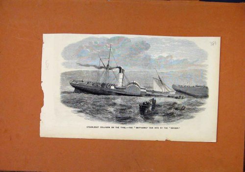 Steamboat Collision Tyne Brittannic Braiser C1859 Print