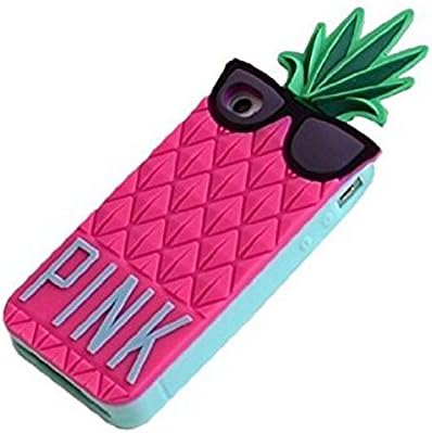 Jicheng Electronic for Apple iPhone 5C Case PINK Series 3D Cute Pineapple Victoria's Secret Silicone Back Cover Case for iPhone 5/5S/5C-pineapple Hot Pink