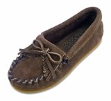 Children's Kilty Suede Moc by Minnetonka in Dusty Brown Suede