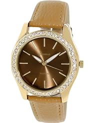 Geneva Platinum Womens 9688.COGNAC.GOLD Brown Cloth Analog Quartz Watch with Brown Dial