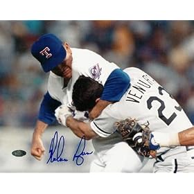 Nolan Ryan Texas Rangers MLB Hand Signed 8x10 Photograph Fight with Robin Ventura