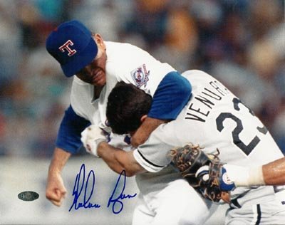 Nolan Ryan Autographed/Hand Signed Texas Rangers 8x10 Photo (Fight with Ventura)