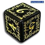 Q-Workshop: 5 Dice Set - Carved Elvish / Elven d6 Dice / Die (Black & Yellow)