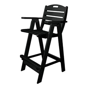 Polywood Outdoor Furniture Nautical Bar Chair, Black-Recyled Plastic Materials