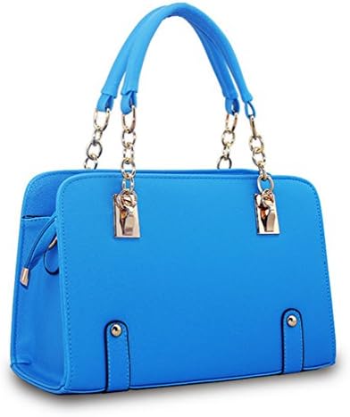 Women's Pu Leather Purse Padlock Clutch Totes Shoulder Bag Handbag (Blue)