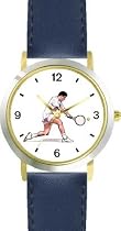 Man Tennis Player No.2 Tennis Theme - WATCHBUDDY&reg; DELUXE TWO-TONE THEME WATCH - Arabic Numbers - Blue Leather Strap-Women's Size-Small