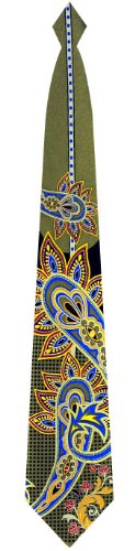 Print Paisley Tie - Olive, Gold