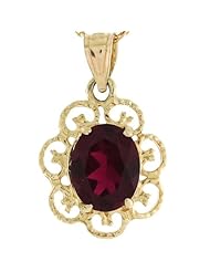 14k Gold Oval Synthetic Garnet January Birthstone Filigree Pendant