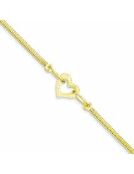 14K Gold Fancy Franco with Diamond Cut Open Puff Heart Bracelet 7.25 Inches