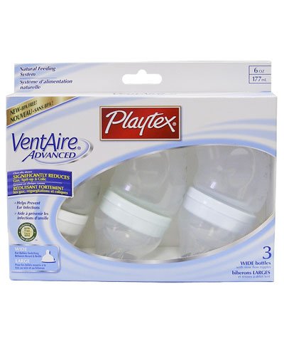 Playtex Baby VentAire ADVANCED Wide Bottle 6 OZ - 3 Pack: Boy Colors