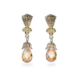 Designer Style Vintage Champagne CZ Peardrop Earrings