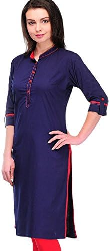 Shree Sanskruti Straight Nevy Blue Cotton Knee-Long Kurtis for Women