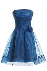 Material: Organza 
Occasion: Homecoming  
Dress Length: Cocktail  
Shoulder: Strapless  
Waistline: Natural Waistline  
Skirt: Ball Gown 
Embellishments: Built-in Bra  
Size Category: Adult 
Dry Clean
