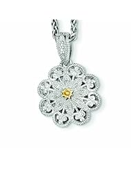 Sterling Silver with 14k Gold 1/20ct. Diamond Vintage 18in Necklace - Antique Boutique - Vintage Style - Jewelry