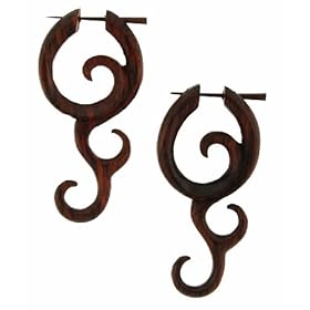 KARIMATA- Organic Hand Carved Sono Wood Earrings with Wood Post - From Indonesia - Sold as a Pair - 27mm x54mm