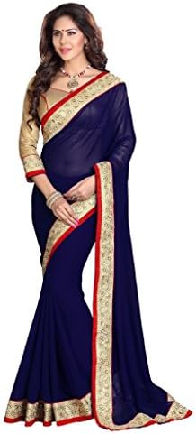 Temptingg Fashions Women's Faux Georgette Zari Party Wear Saree Free Size Blue