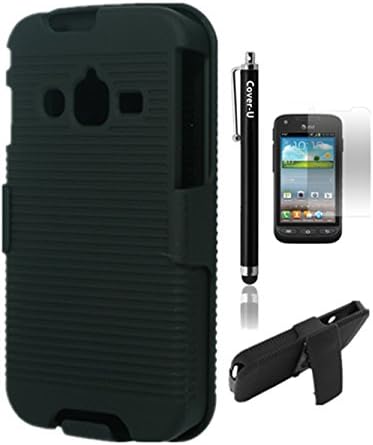 Cover-U® Samsung Galaxy Rugby Pro SGH-I547 Extreme Hard Shell Case with Belt clip Holster Black Included [Free Premium Screen Guard + Free Cover U (TM) Stylus Pen + Anti-Dust Plug]