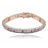 18k Yellow Gold Overlay Sterling Silver Multi-Gemstone & Diamond Bracelet, 7.25"