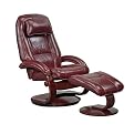 Leather Swivel Recliner and Ottoman - Burgundy