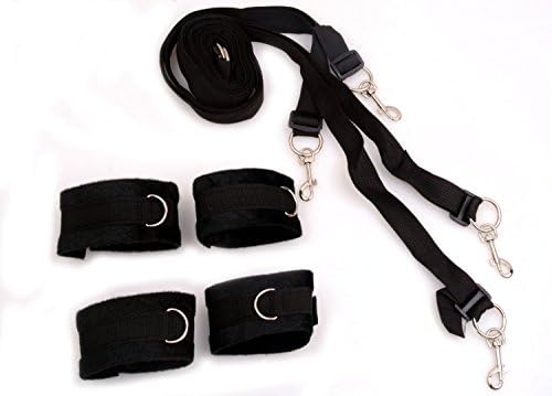 EFF-cientt® SM Couple Bondage Bed Love Set , Fur Bed Restraint Wrist &amp; Ankle Cuffs with Adjustable Straps BDSM (Black)