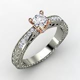 Amelia Ring,Round Diamond Engagement Ring in 14K White Gold with Diamond