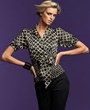 INC International Concepts? Printed Faux-Wrap Silk Charmeuse Blouse