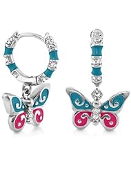 Lauren G Adams Girls Rhodium Butterfly Dangle Earrings with Enamel