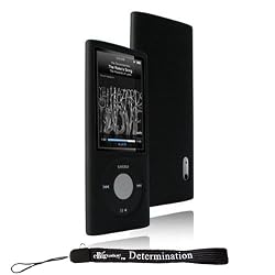 Premium Durable Black Skin Silicon Skin Cover Case Protector for Apple iPod Nano 5th Generation 8GB 16GB ( 8 GB 16 GB ) Includes a 4-Inch Determination Hand Strap