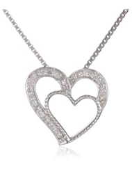 Sterling Silver 1/10 cttw Diamond Hearts Pendant Necklace, 18"