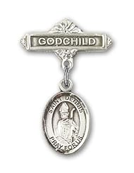 Sterling Silver Baby Badge with St. Dennis Charm and Godchild Badge Pin