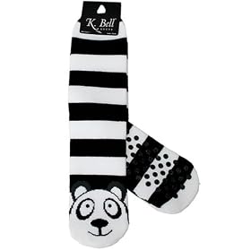 Black and White Striped Tubular Panda Non-Skid Slipper Socks by K. Bell