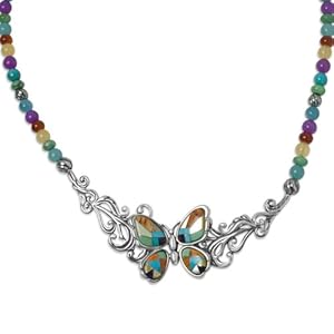 Carolyn Pollack Sterling Silver Inlay Butterfly Mariposa Beaded Necklace