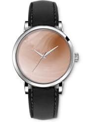 SPRAWL Aanalog Fashion Series Silver Ladies Watches of Genuine Black Leather Strap,Unique Wrist Watch for Women Girls Designed with Wheels of a light brown trunk