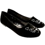 Womens Flat Suede Kitten Design Pump Shoes Black