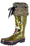 ED HARDY by Christian Audigier Tattoo Womens Faux Fur Galoshes Rain Boots Shoe Military