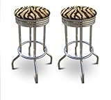 IMAGE OF 2 Brown Zebra Faux Fur Animal Print Specialty / Custom Barstools Set