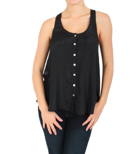 TCEC Button Up Chiffon Summer Tank in Black, Medium