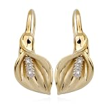 18k Yellow Gold Plated Sterling Silver Diamond-Accent Calla Lily Earrings