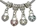 Set of 4 Silver Plated Locked Heart Charm Beads with Swarovski Crystals